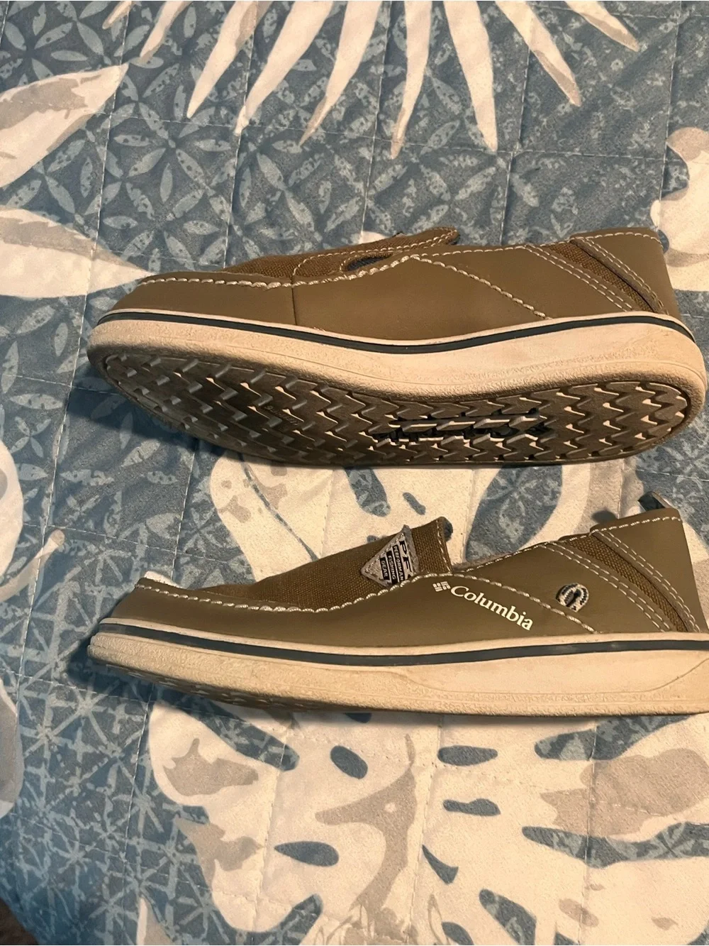 Columbia PFG Brown Canvas Rubber Boat Shoes Size 11 Slip On